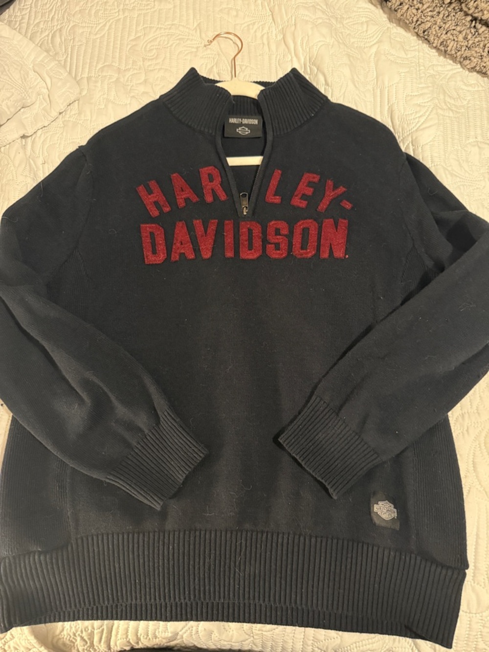 Harley-Davidson Black Zip-Neck Sweater with Red Chest Lettering